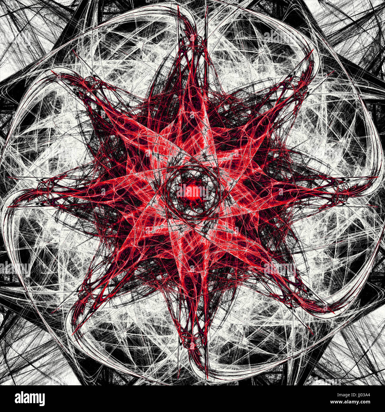 Dark magic fractal red / Combined fractal shapes forming organic star symbol Stock Photo