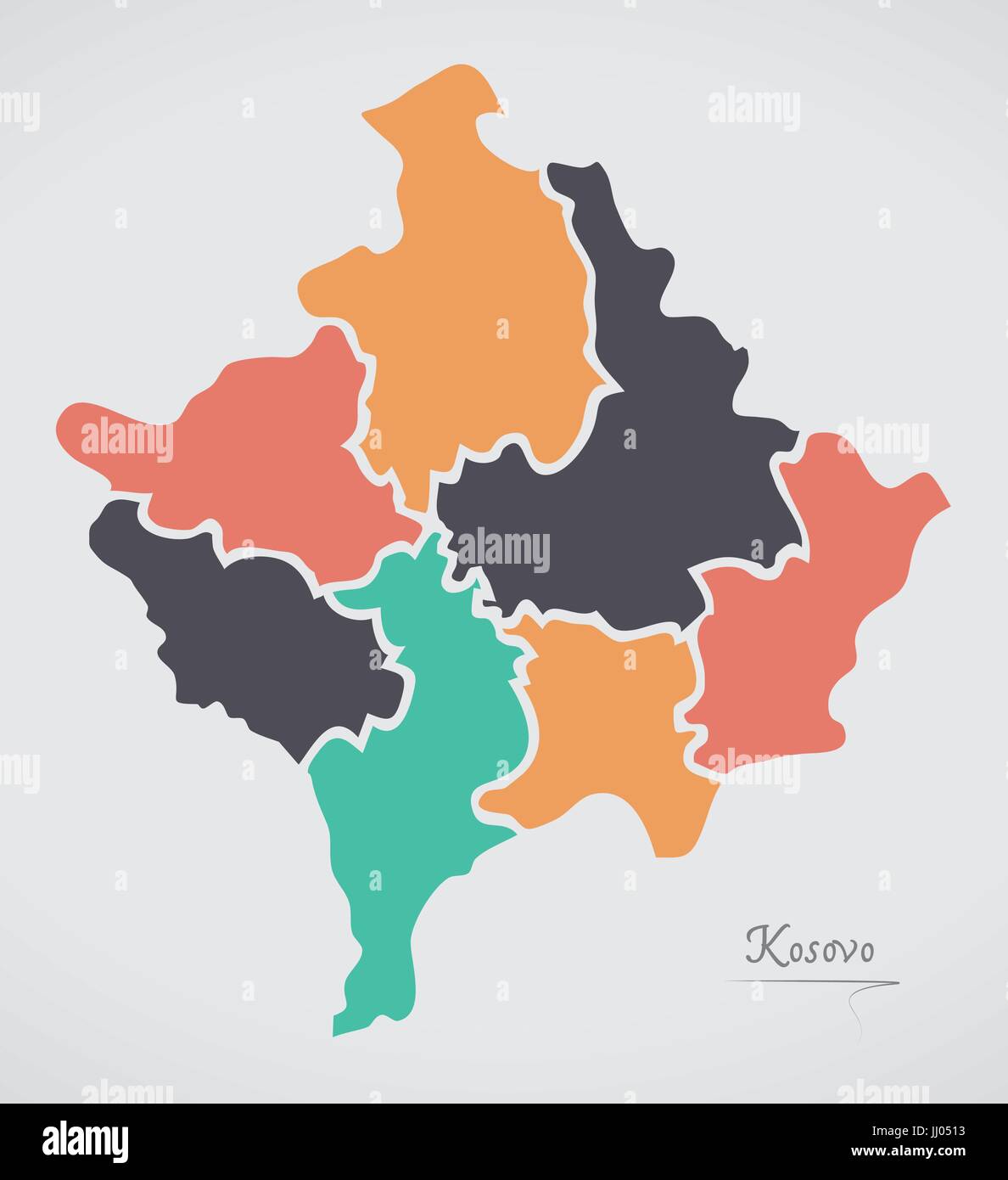 Kosovo Map with states and modern round shapes Stock Vector