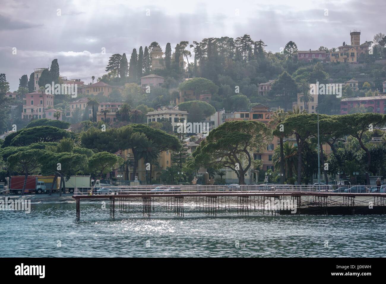 Italian Riviera Liguria Region. Mediterranean Sea Architecture. Vacation Destination. Stock Photo