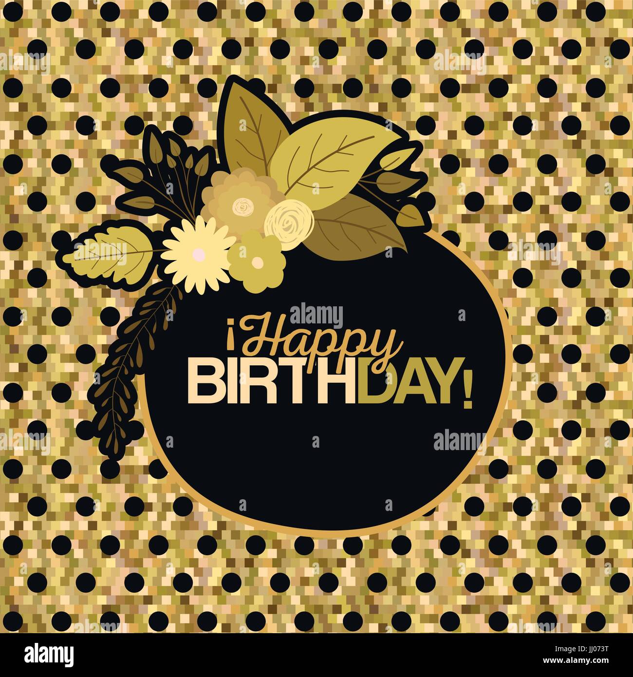sepia color dotted background with frame with decorative flowers and text happy  birthday inside Stock Vector Image & Art - Alamy