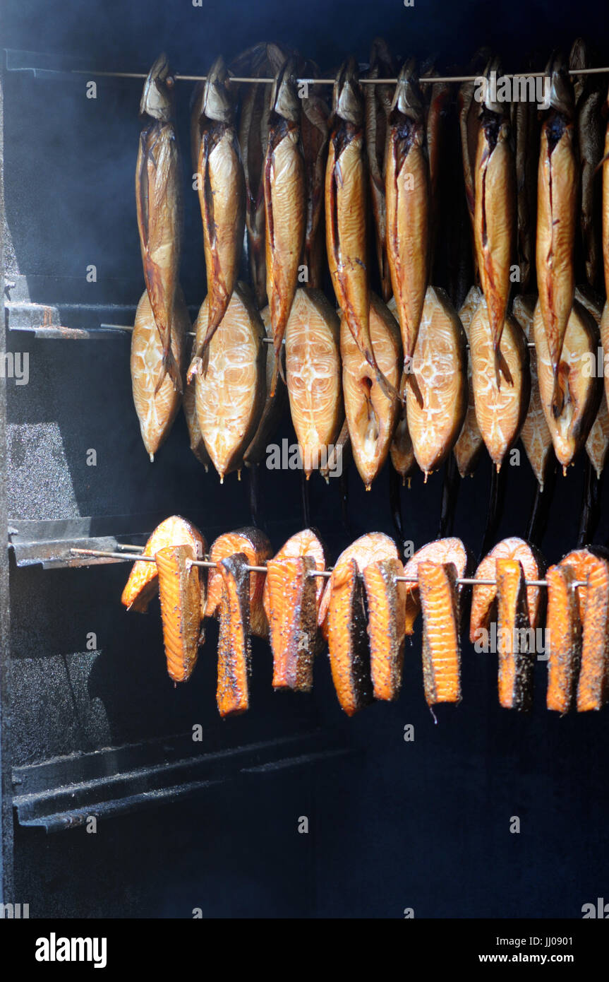 traditional fresh smoked fish in smoker Stock Photo Alamy