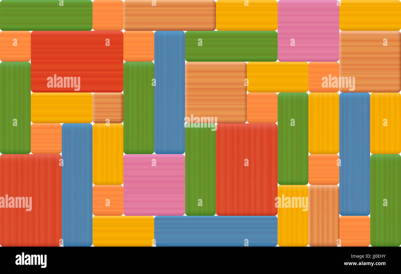 Wooden toy blocks - colorful seamless background, assembled with many wood textured rectangular items. Stock Photo