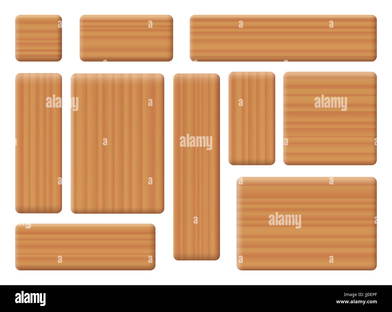 Wooden building bricks - toy blocks, various shapes, horizontal and vertical - ten items with wooden texture to be used as construction toys. Stock Photo