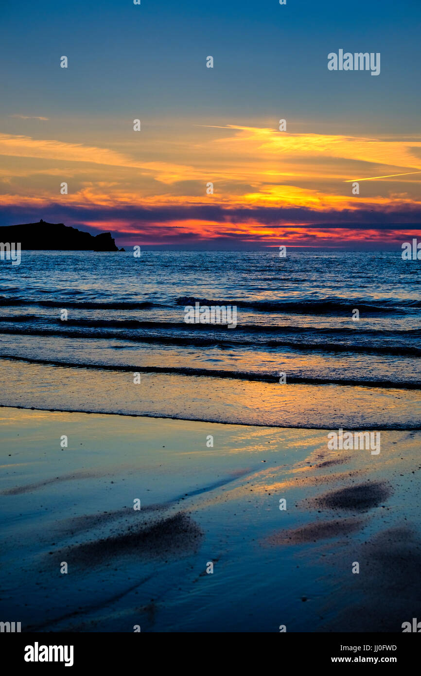 Sunset beach view at Newquay in Cornwall Stock Photo