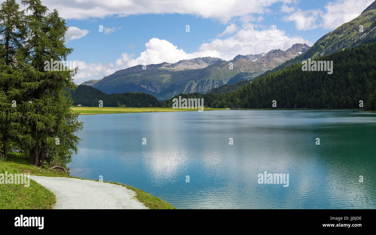 Silva's planner's lake, Silvaplana, to grey alliances, Switzerland - brine Silvaplana, Grisons, Switzerland, Silvaplanersee, Graubünden, Schweiz - Lak Stock Photo