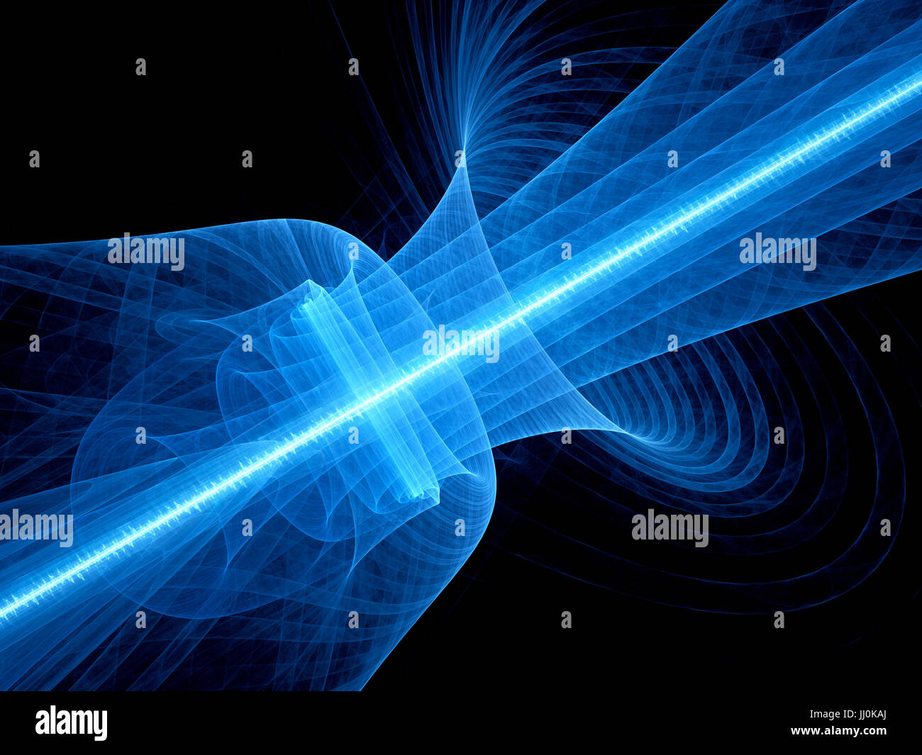Blue glowing quantum laser in space with rippled beam, computer