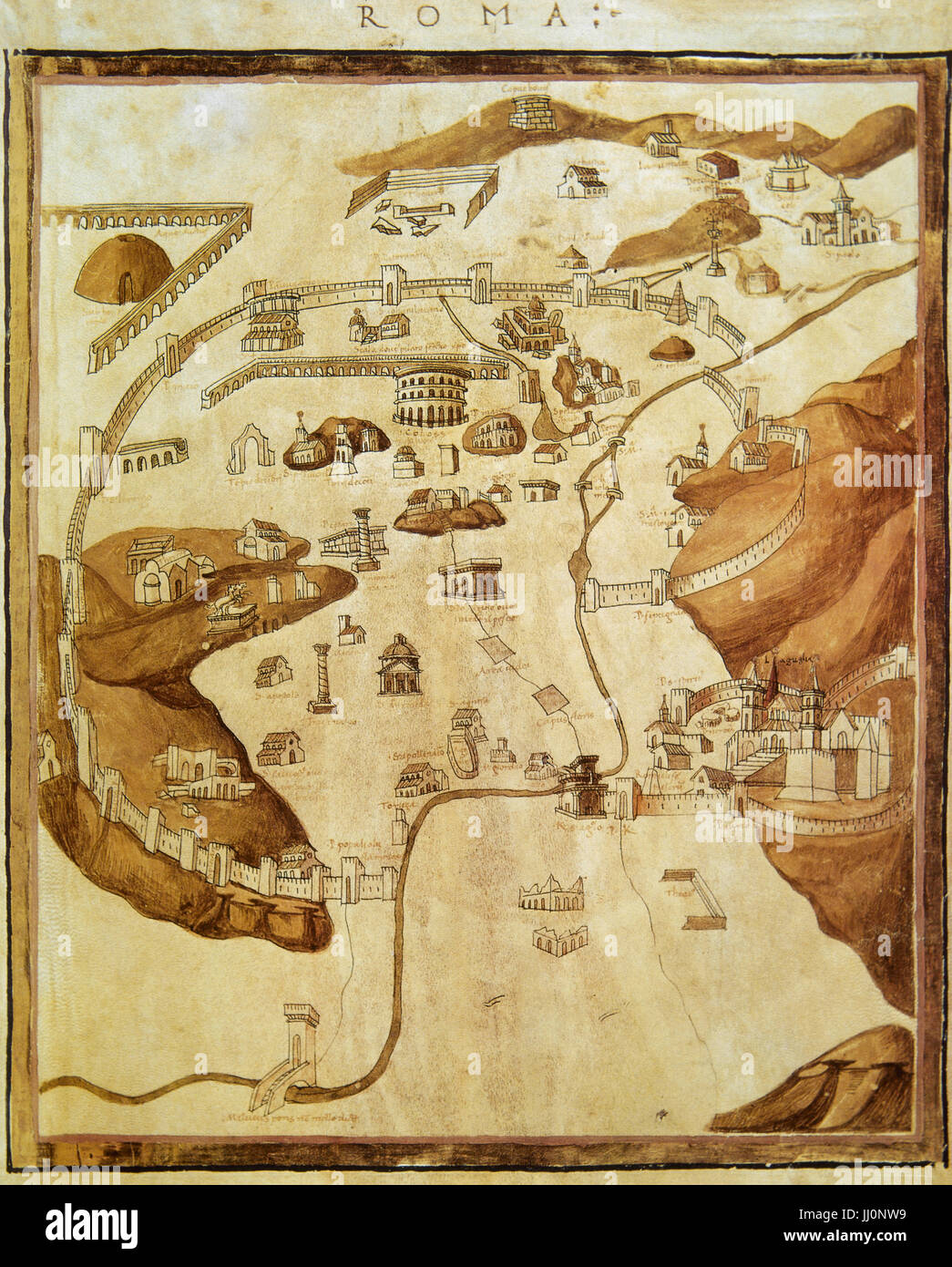 Ptolemy (100-170 AD). Greco-Egyptian astronomer, geographer and astrologer. Rome. Map, 1460. Vatican Library. Italy. Stock Photo