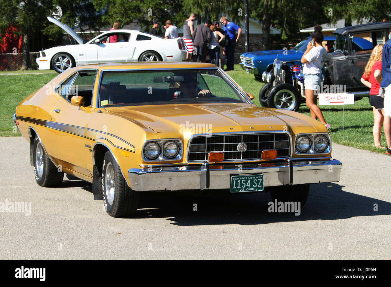 Auto- 1973 Ford Gran Torino Sport. Gold. Beavercreek Popcorn Festival Car Show. Beavercreek Popcorn Festival, Beavercreek, Dayton, Ohio, USA. 1154SZ Stock Photo