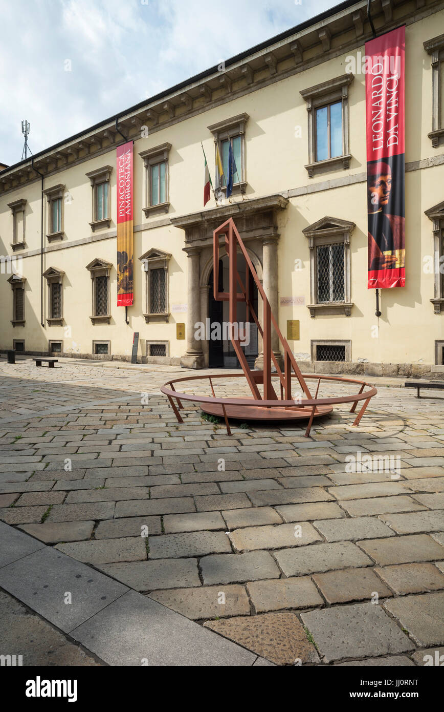 Milan. Italy. Entrance to the Pinacoteca Ambrosiana art gallery on Piazza Pio XI. Stock Photo