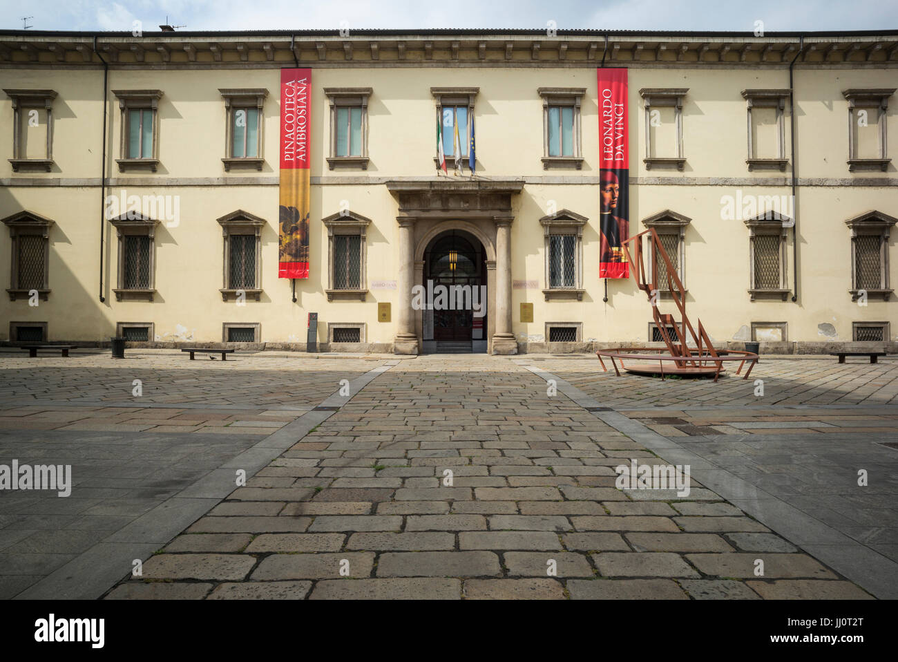 Milan. Italy. Entrance to the Pinacoteca Ambrosiana art gallery on Piazza Pio XI. Stock Photo