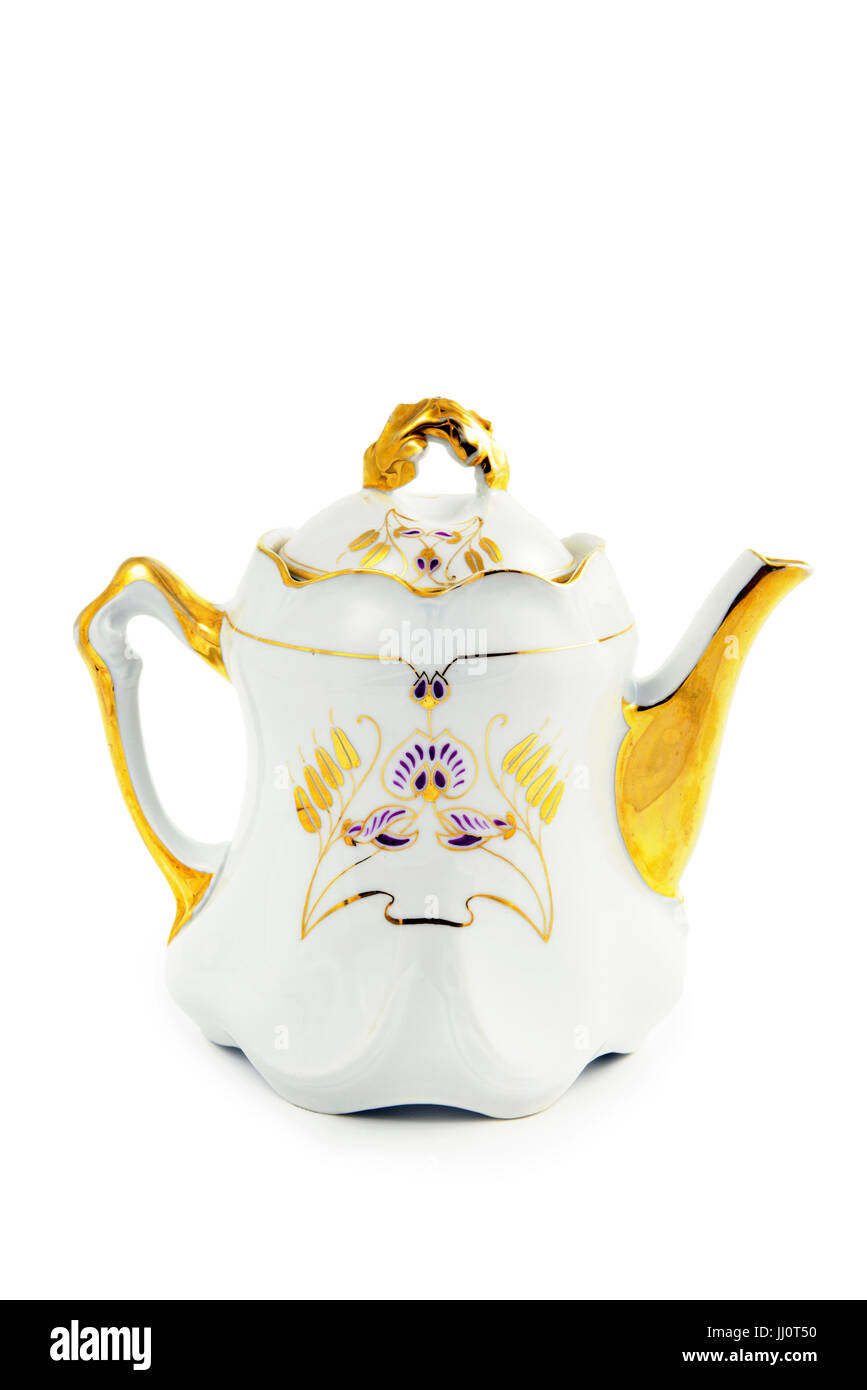 coffee pot in art nouveau style on isolated white background. gold