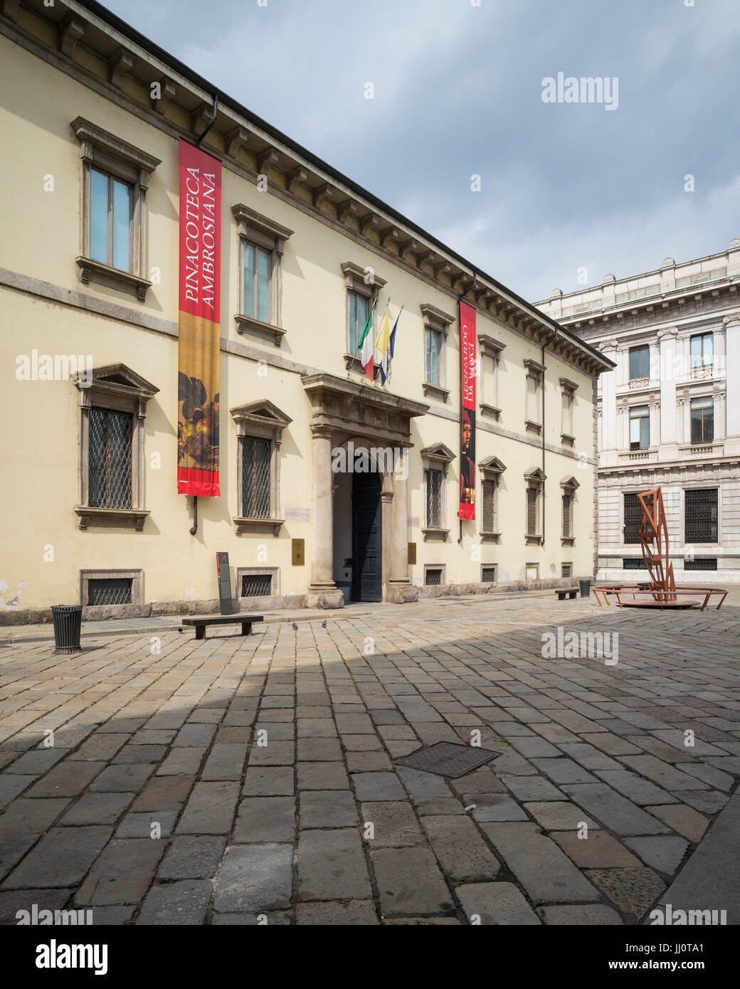 Milan. Italy. Entrance to the Pinacoteca Ambrosiana art gallery on Piazza Pio XI. Stock Photo