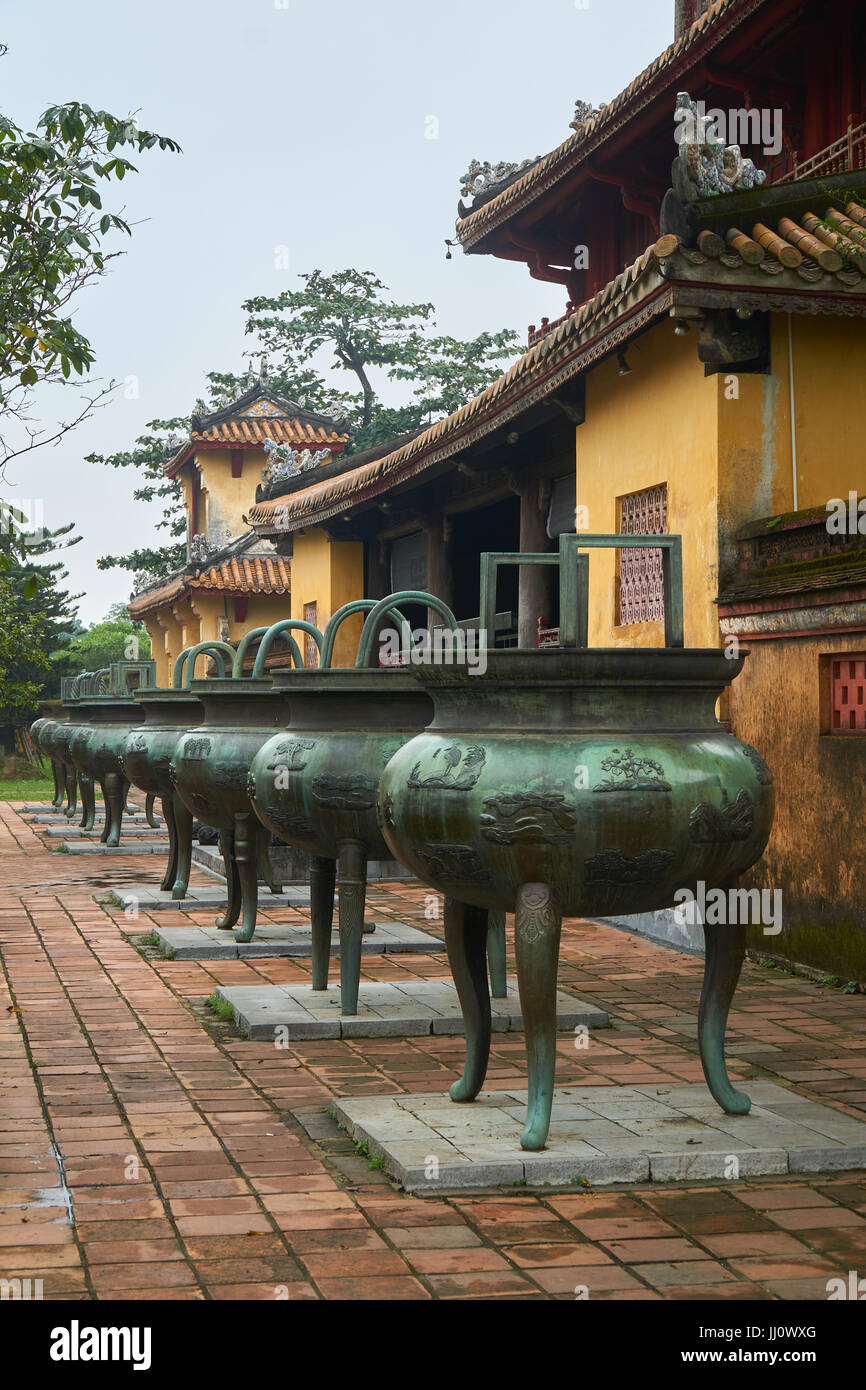 Nine mess urn from an emporer of Vietnam in the imperial city, Hue, Vietnam. Stock Photo