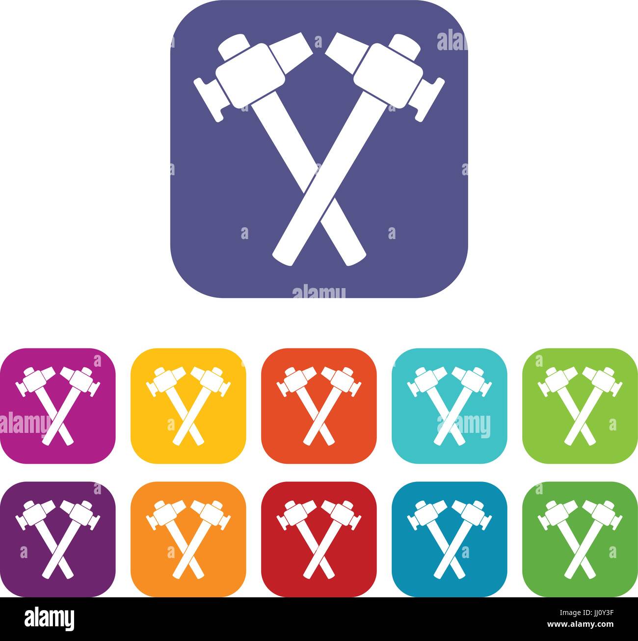 Crossed blacksmith hammer icons set flat Stock Vector Image & Art - Alamy