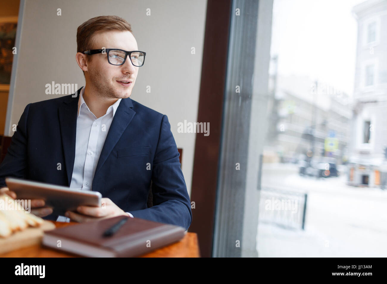 Businessman with touchpad Stock Photo