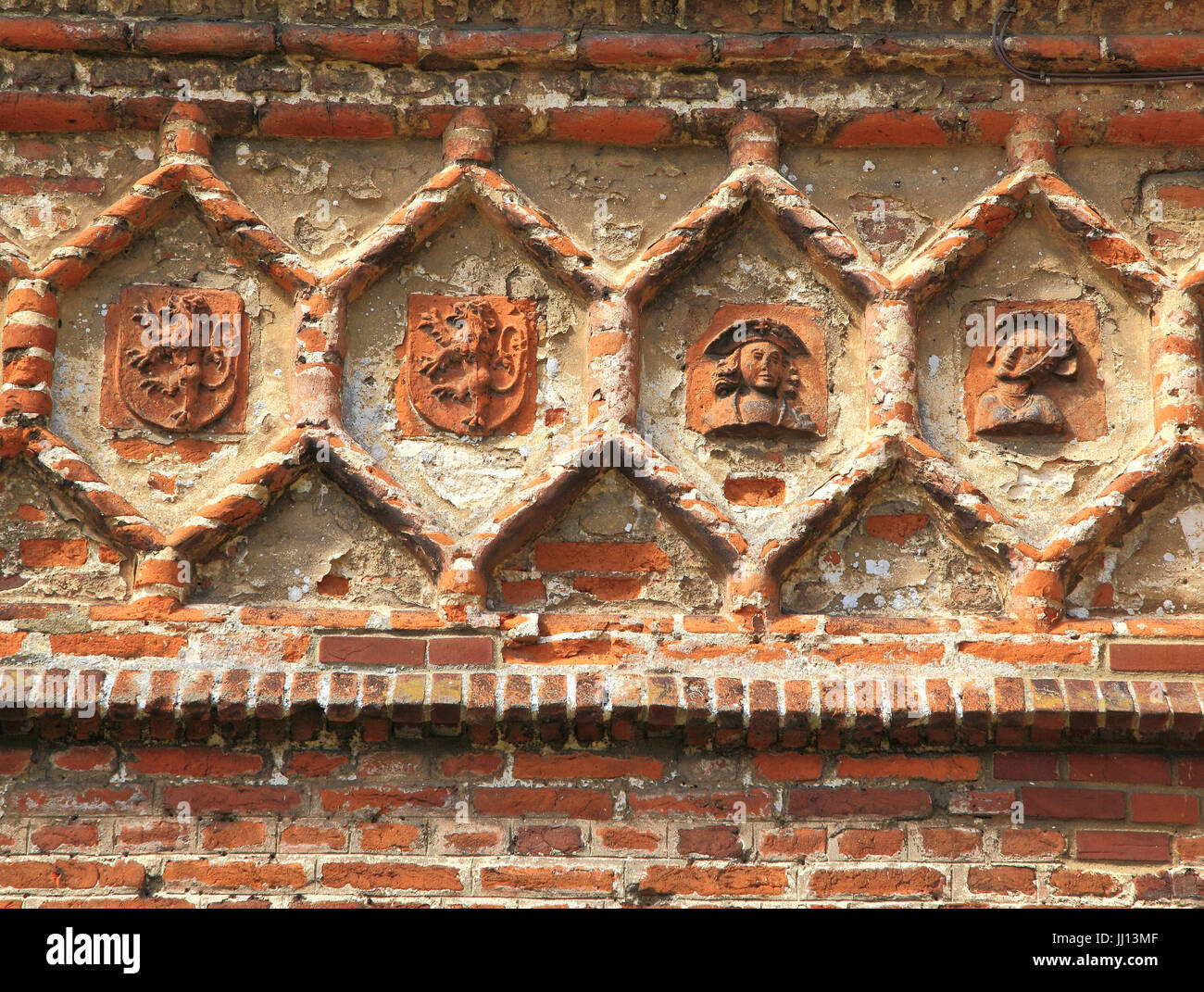 East Barsham, Tudor Manor House, detail,  terracotta decoration, on south frontage, Norfolk, England, UK Stock Photo