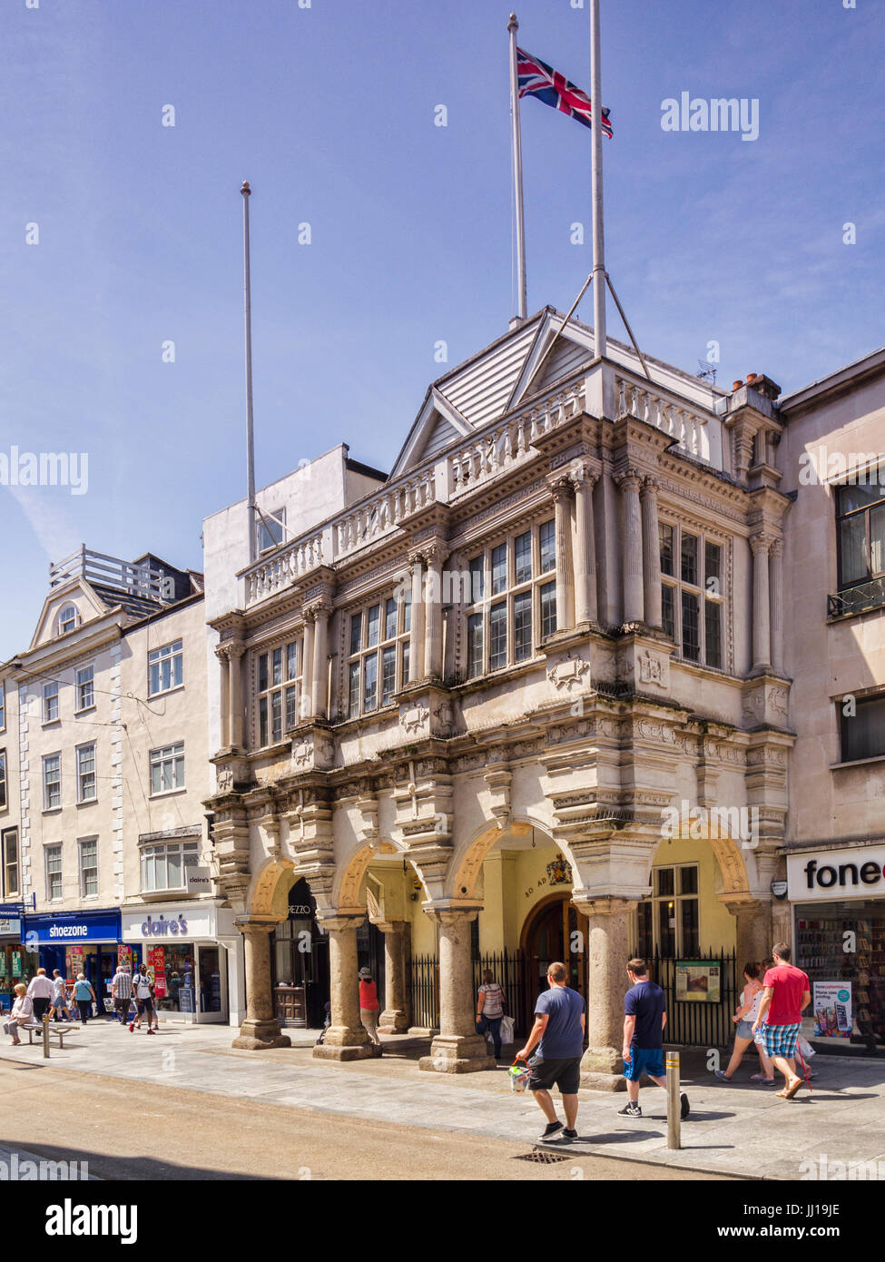 21 June 2017: Exeter, Devon, England, UK - The Guildhall in High Street, Exeter. Stock Photo