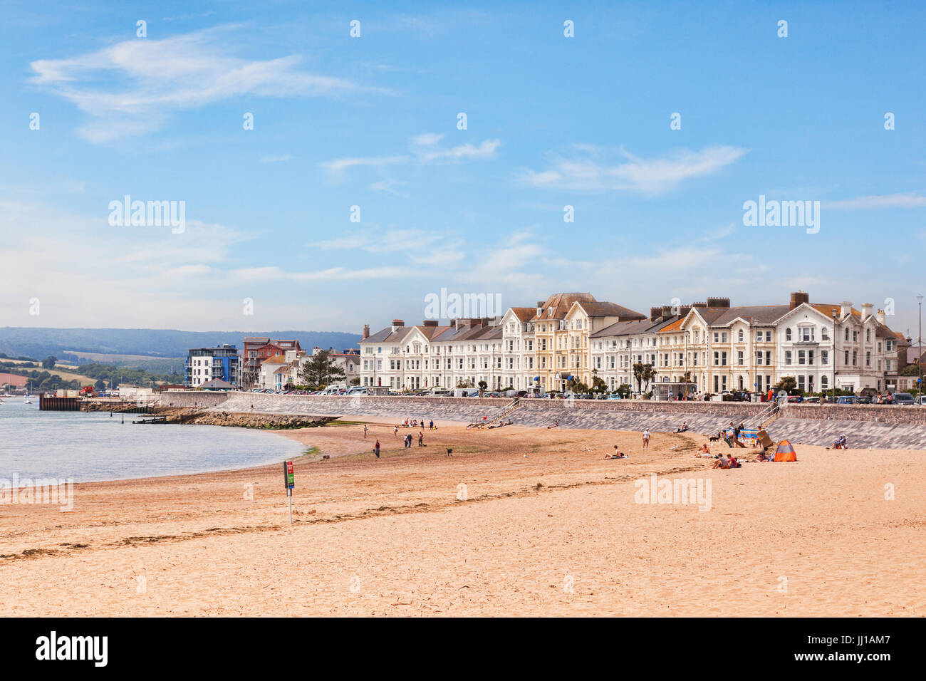 26 June 2017: Exmouth, Devon, England, UK - The beach and promenade on a sunny summer day. Stock Photo