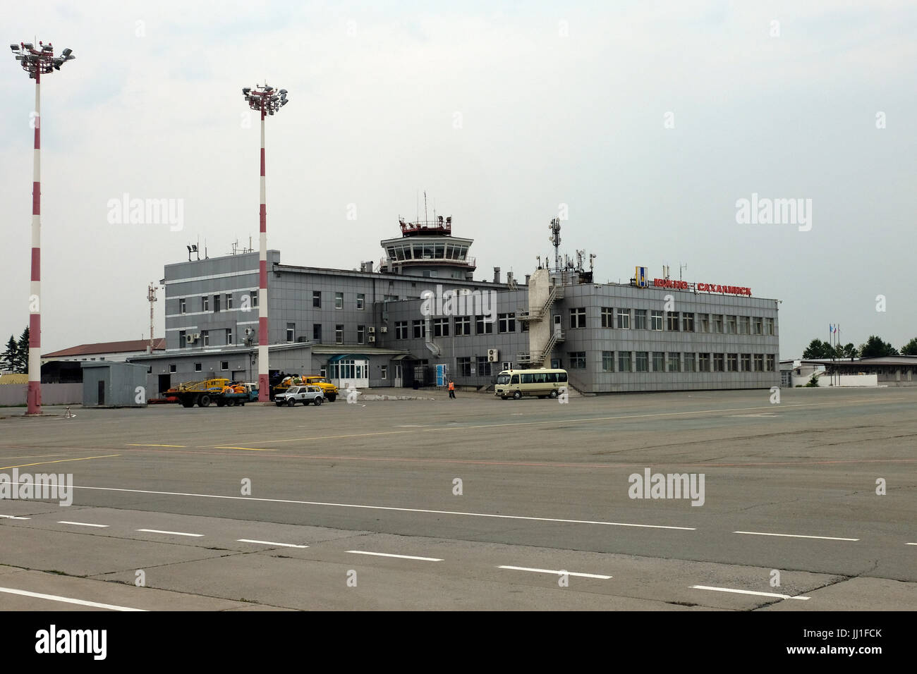View of Yuzhno-Sakhalinsk Airport also called Khomutovo in the city of Yuzhno-Sakhalinsk, in the island of Sakhalin, in the Pacific Ocean. Russia Stock Photo