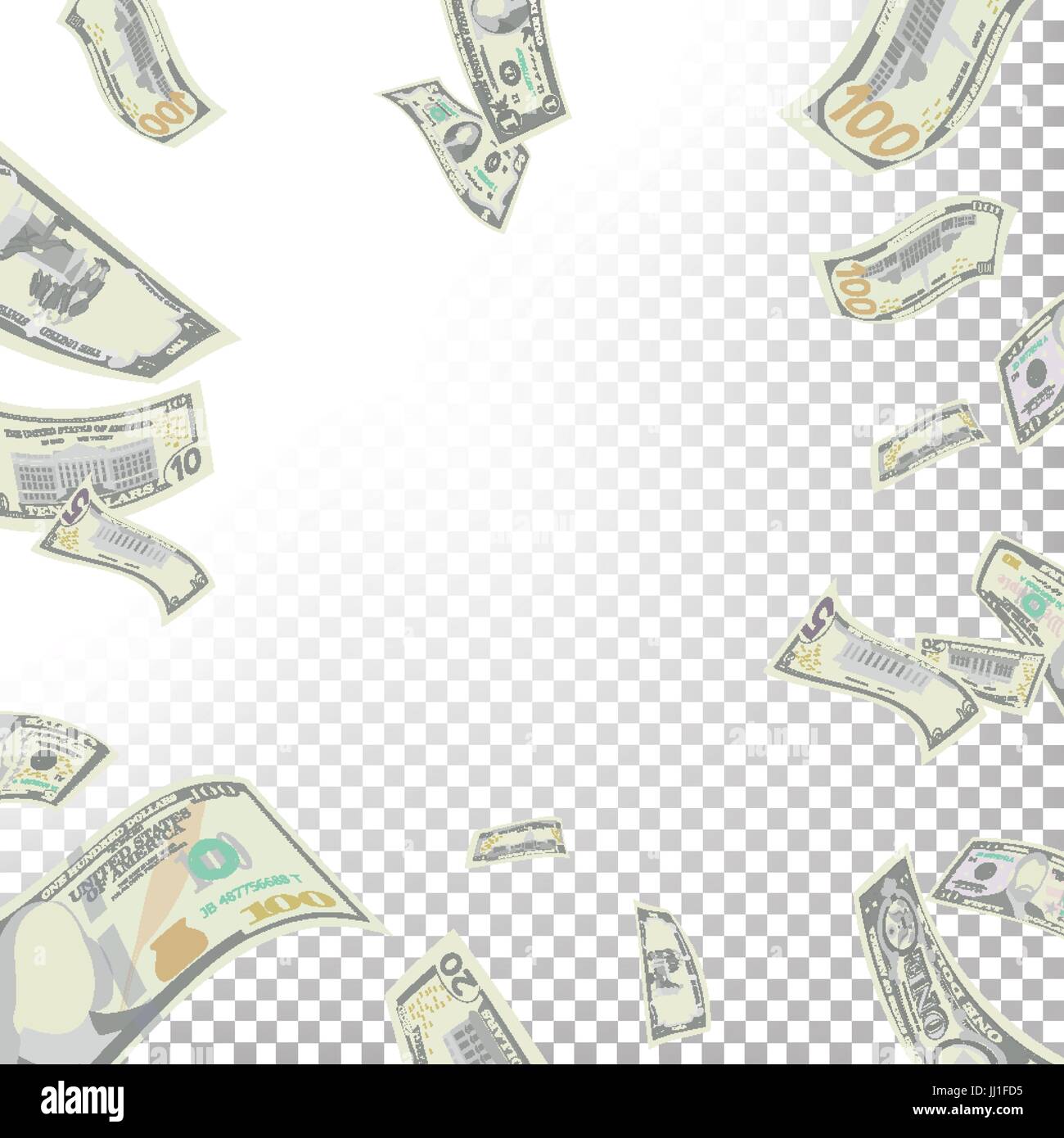 Frame From Flying Dollar Banknotes Vector. Cartoon Money Bills Banknotes. Falling Finance. Frame From Dollars Isolated. Transparent Background. Illustration Stock Vector