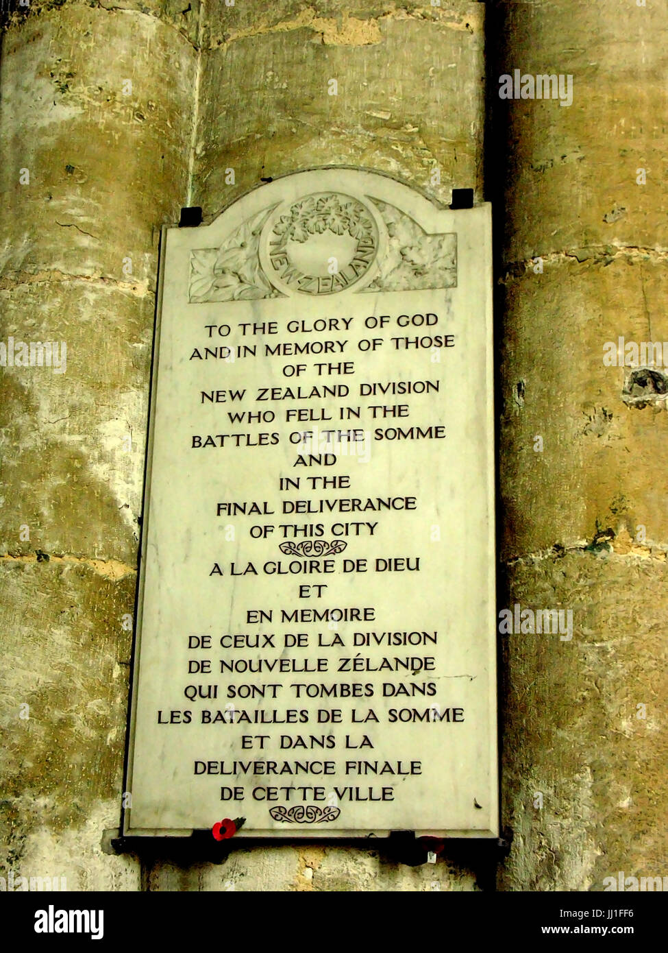 Various Memorial Plaques of WWI defenders of Amiens, France, on 5/7