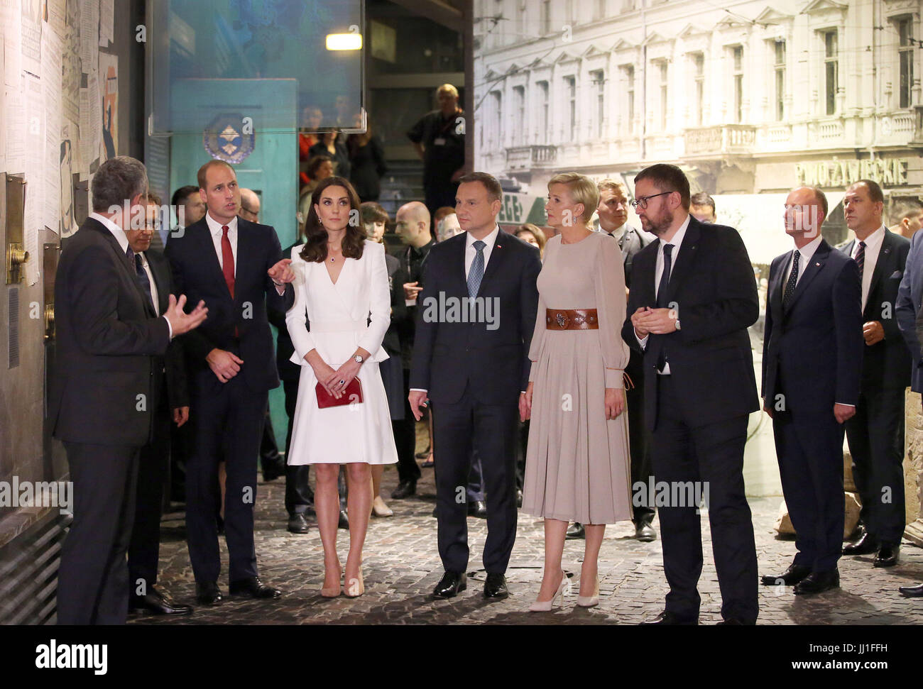 The Duke and Duchess of Cambridge with President Andrzej Duda (third right) and his wife, Agata, (second right) during a visit the Warsaw Rising Museum which is dedicated to the uprising of 1944 which saw the Polish resistance Home Army attempt to liberate Warsaw from German occupation, as part of their five-day tour of Poland and Germany. Stock Photo