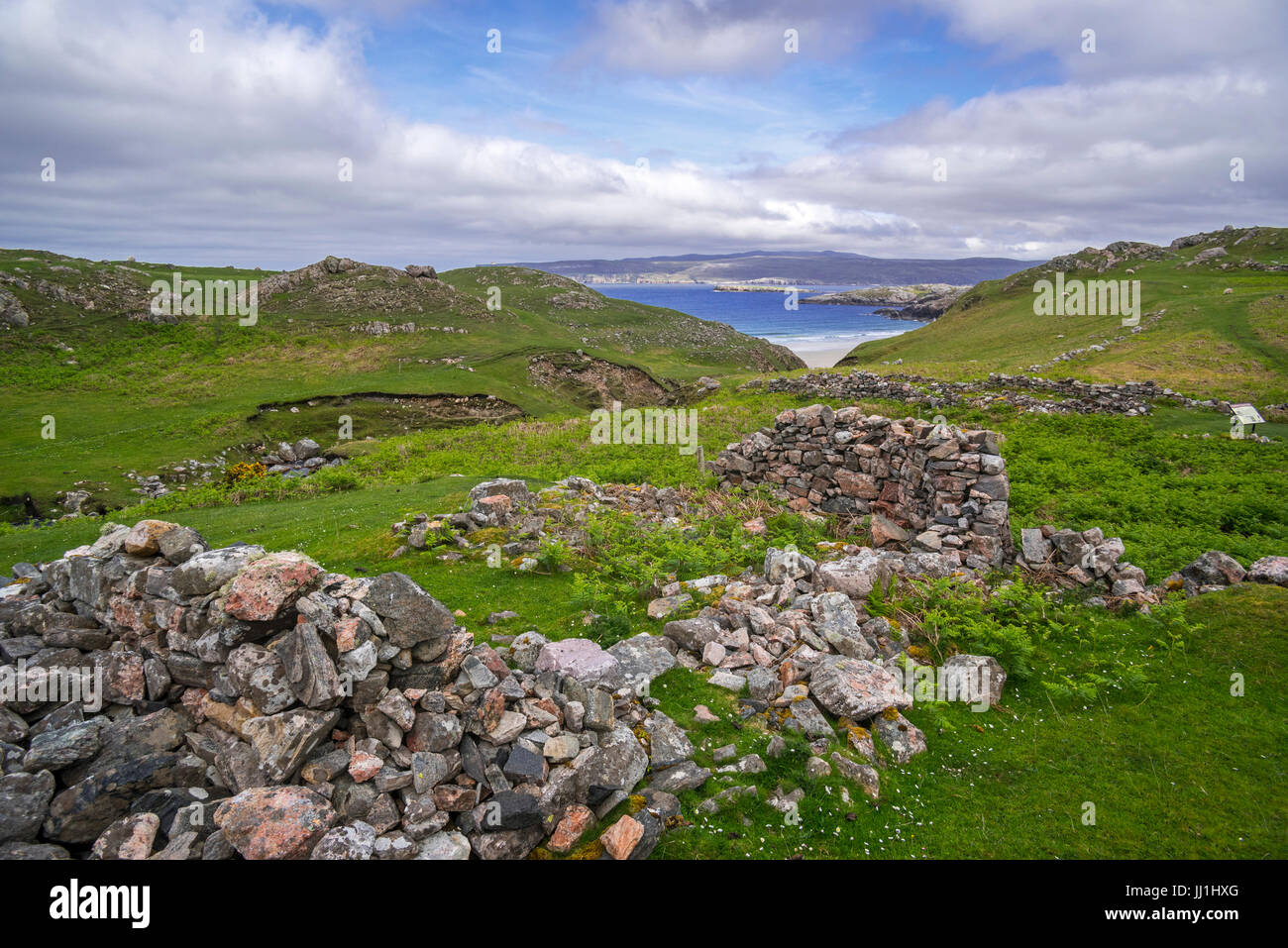 Ceannabeinne, thriving township until the Highland Clearances of 1842, now ruined village near Durness, Sutherland, Scottish Highlands, Scotland, UK Stock Photo