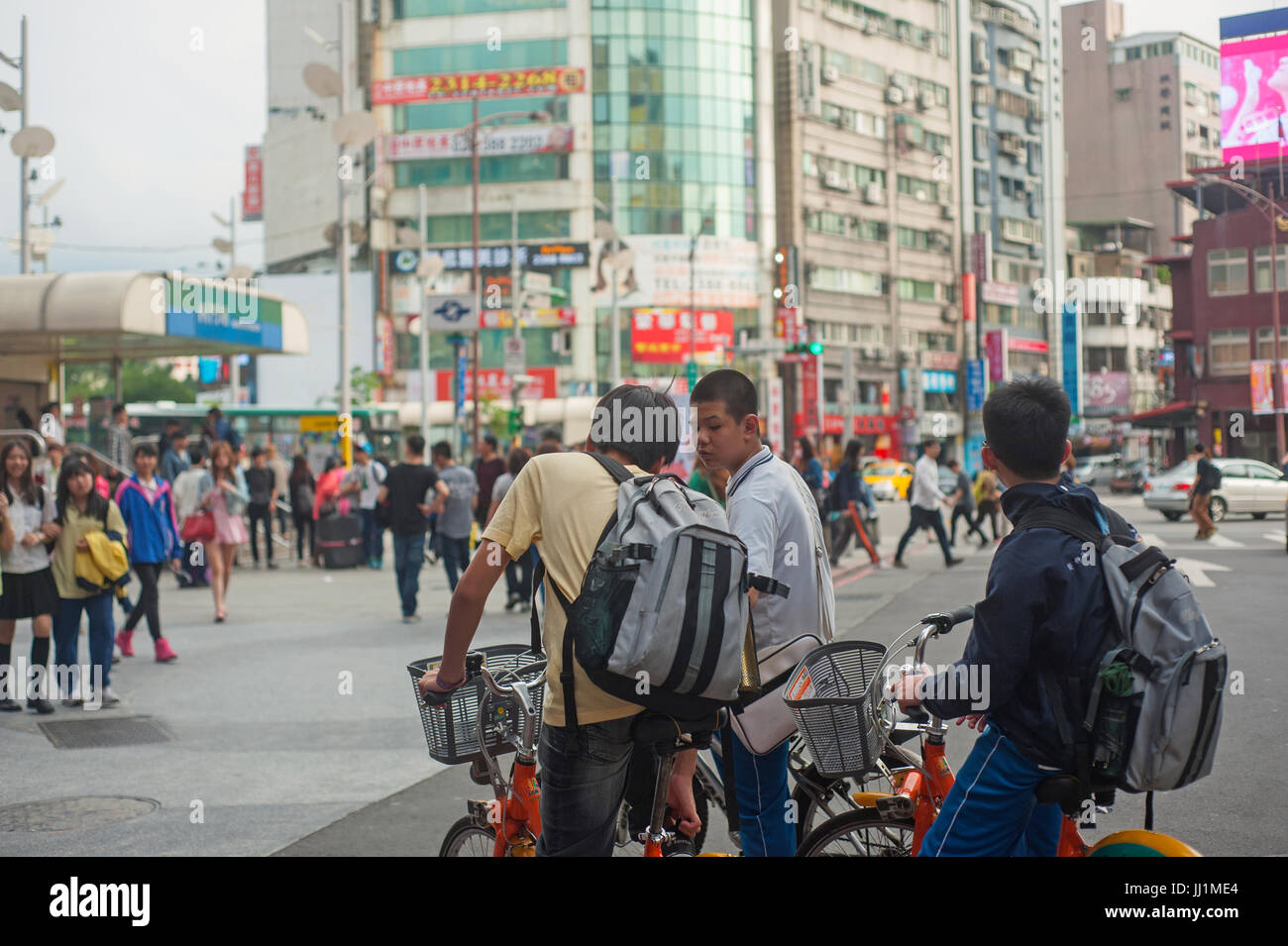Taipei, Taiwan - Teens on bicycles Stock Photo