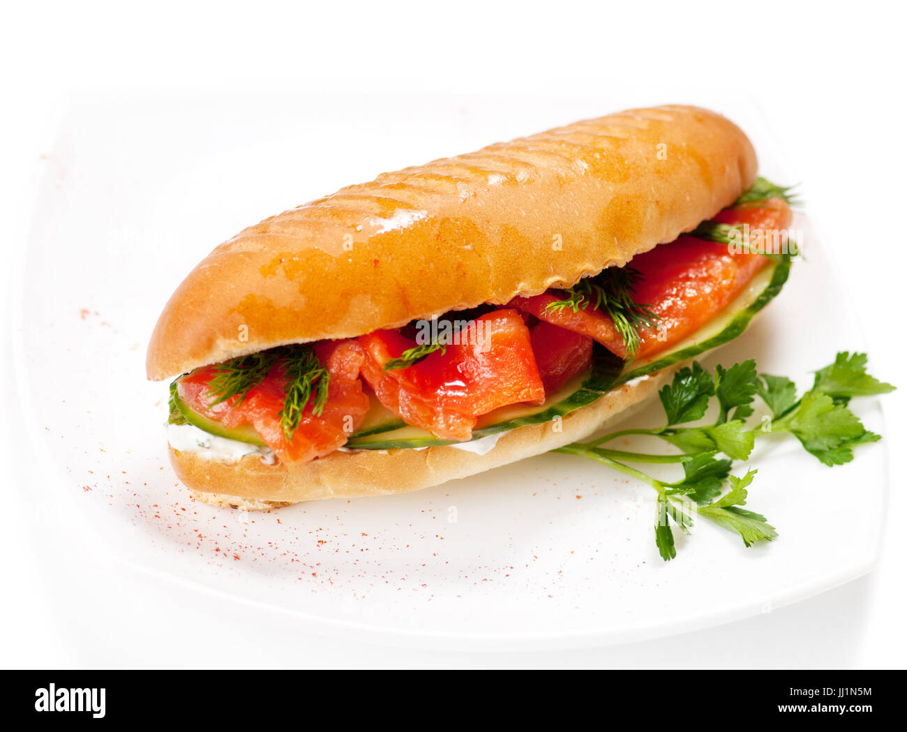 Sandwich with smoked salmon Stock Photo