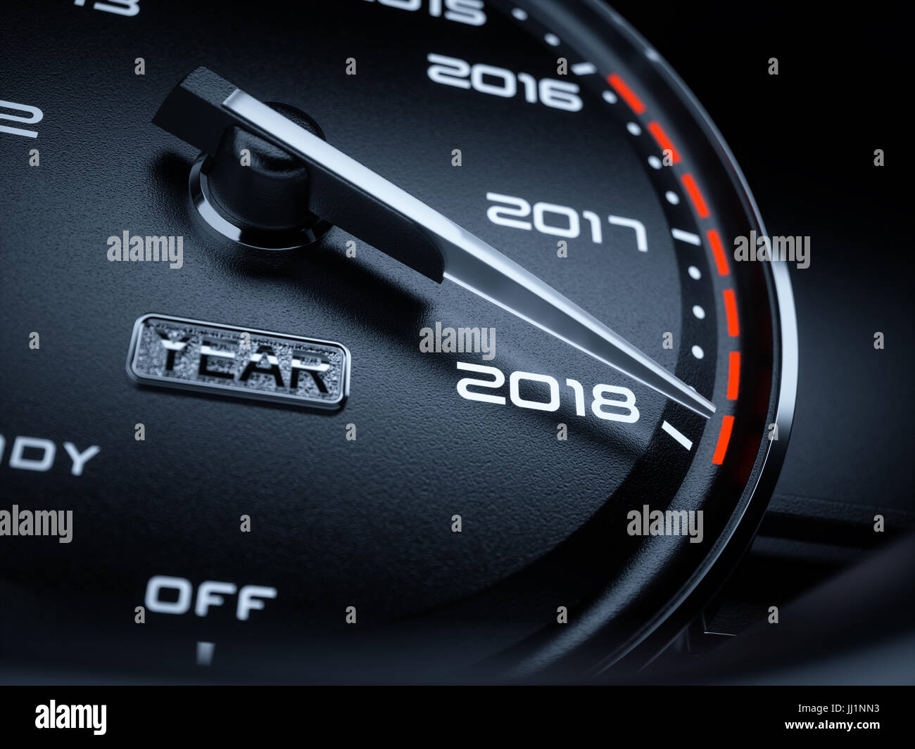 2018 year car speedometer countdown concept. 3d rendering illustration Stock Photo