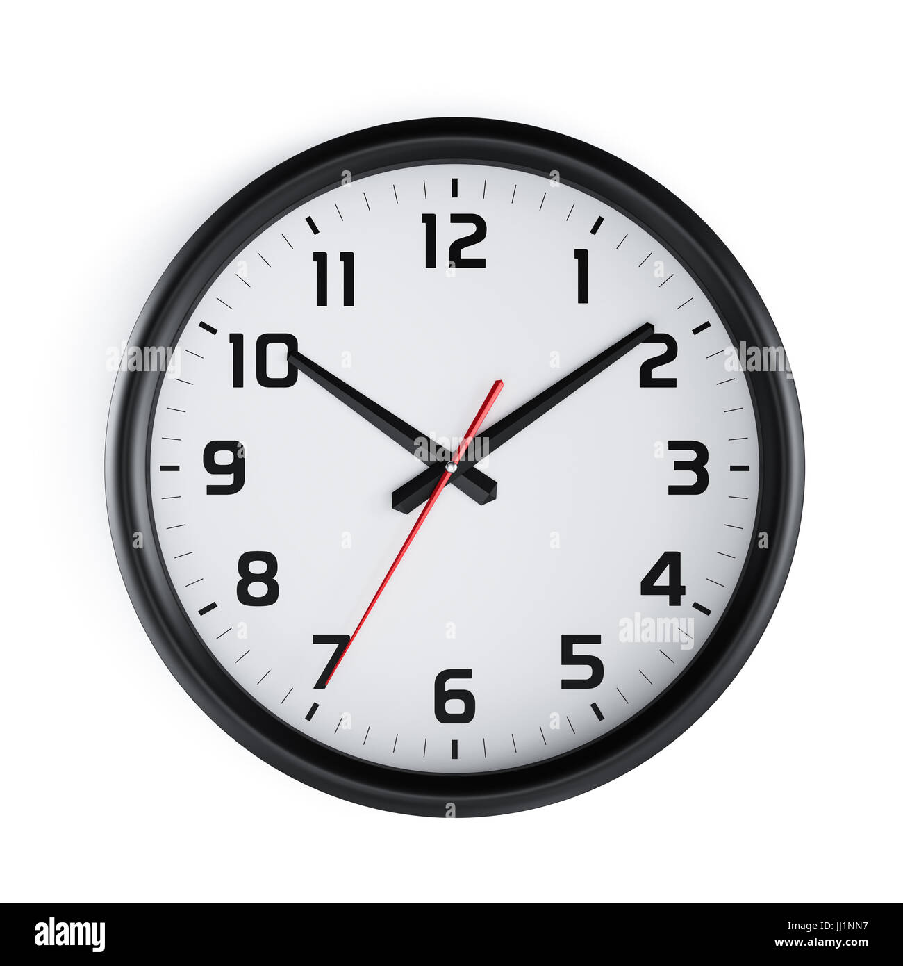 Simple classic black and white round wall clock isolated on white Stock