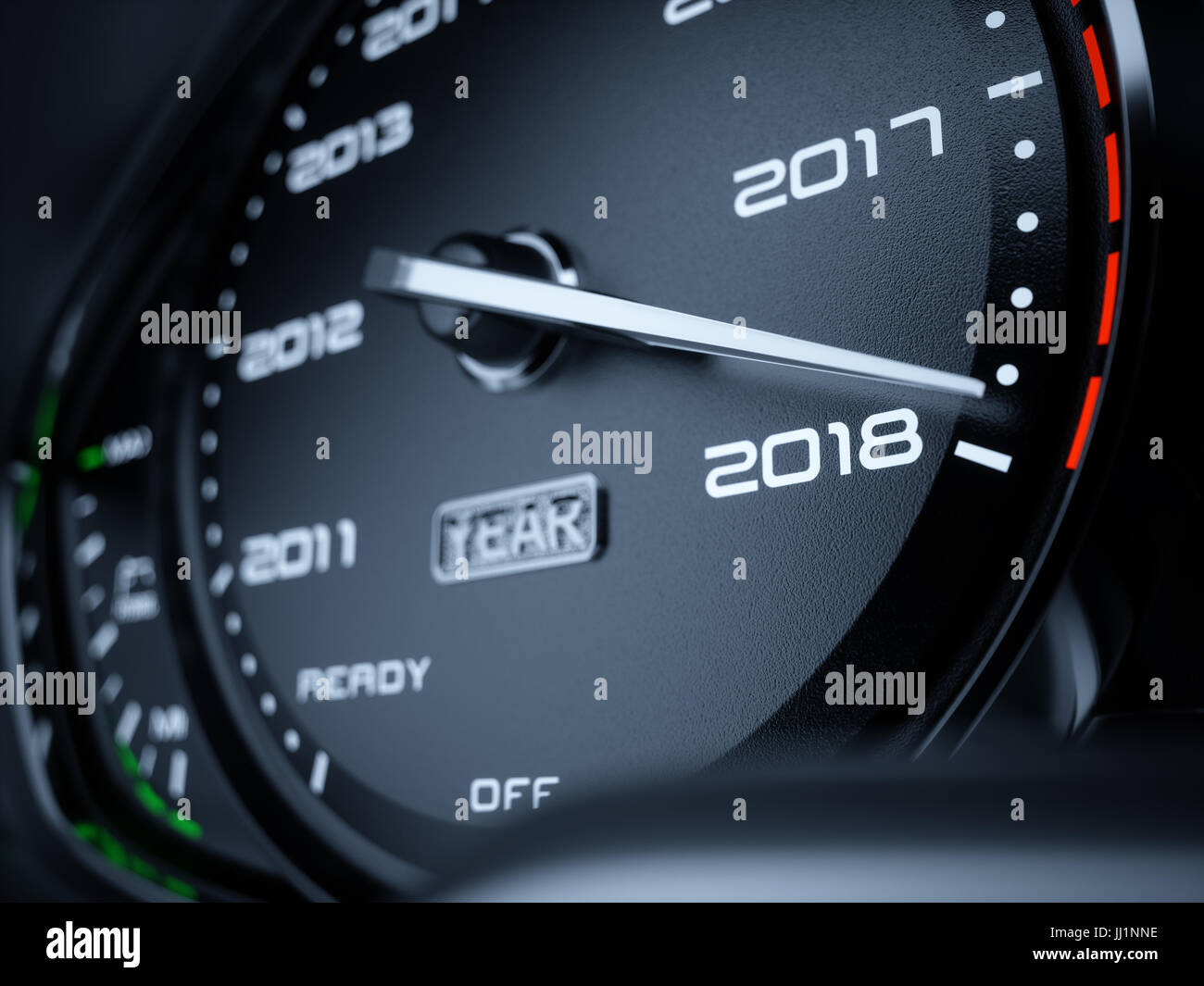 2018 year car speedometer countdown concept. 3d rendering illustration Stock Photo