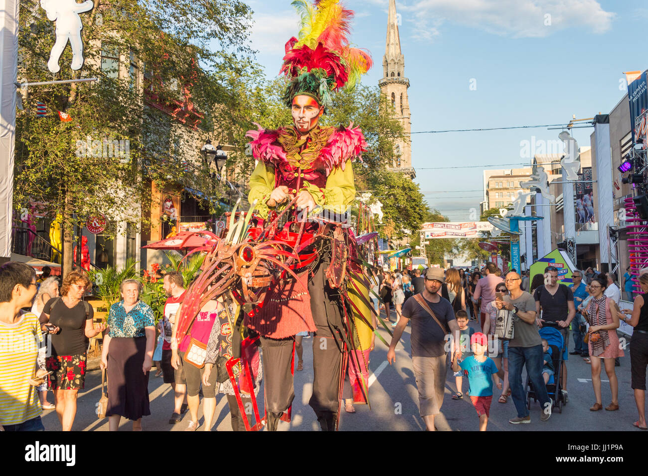 Montreal, Canada - 15 July 2017: 'Les Oiseaux' on Saint Denis Street during Montreal Circus Arts Festival 2017 Stock Photo