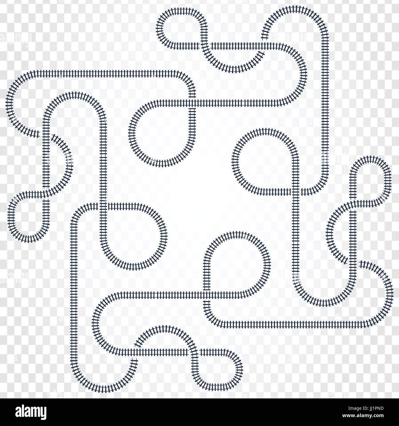 Railway line, labyrinth and nodes. Map of the tramway for trains with turns and bridges vector illustration Stock Vector