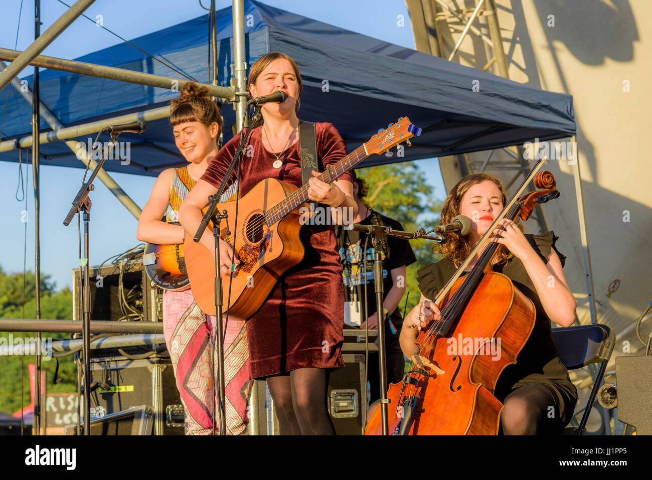The Mae Trio perform at 40th Annual Vancouver Folk Music Festival, Vancouver, British Columbia, Canada. Stock Photo