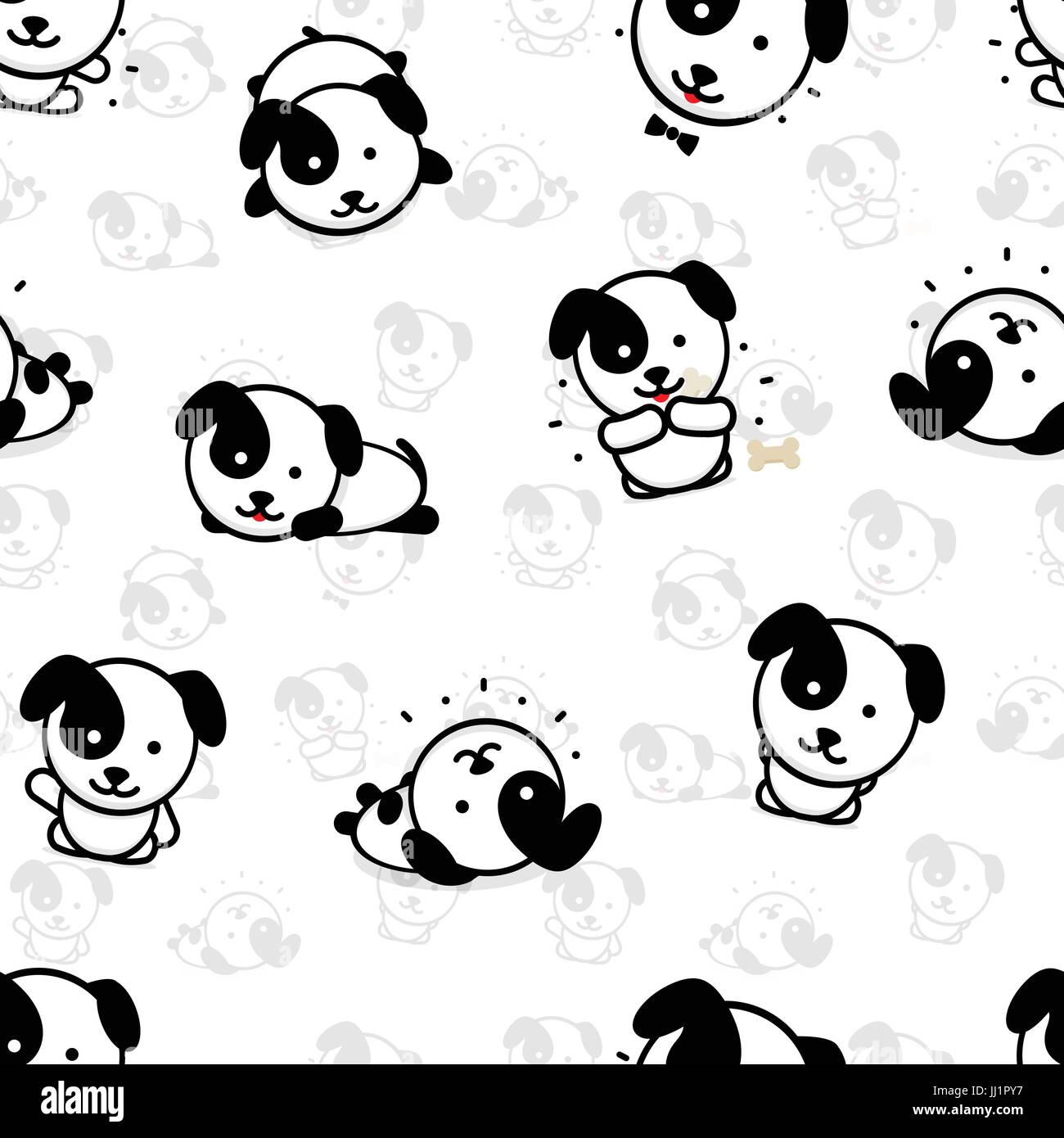 Seamless Pattern with Cute Puppy Dog Vector Illustrations, Collection of Home Animals Simple Texture Elements, Black and White mammals background, Stock Vector
