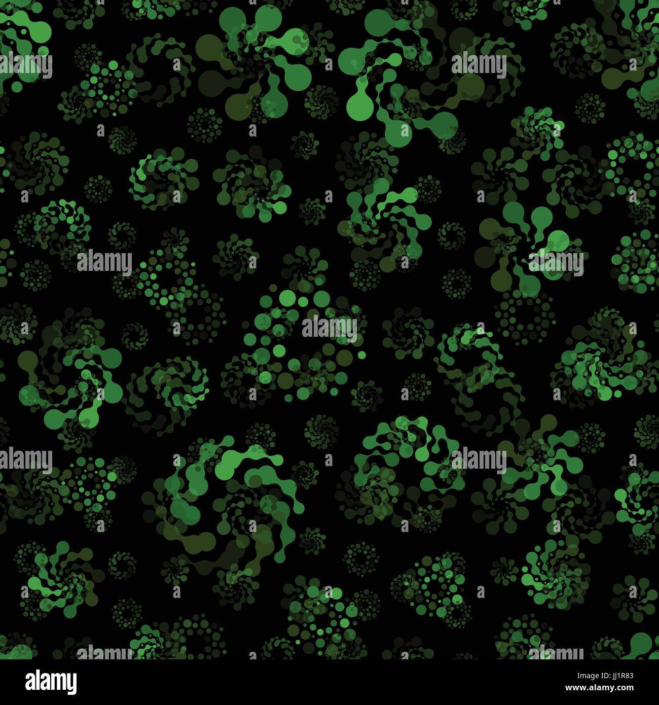 Green forest trees abstract seamless circles design pattern unusual. Vector isolated repeatable round shapes background. Universe futuristic metaball  Stock Vector