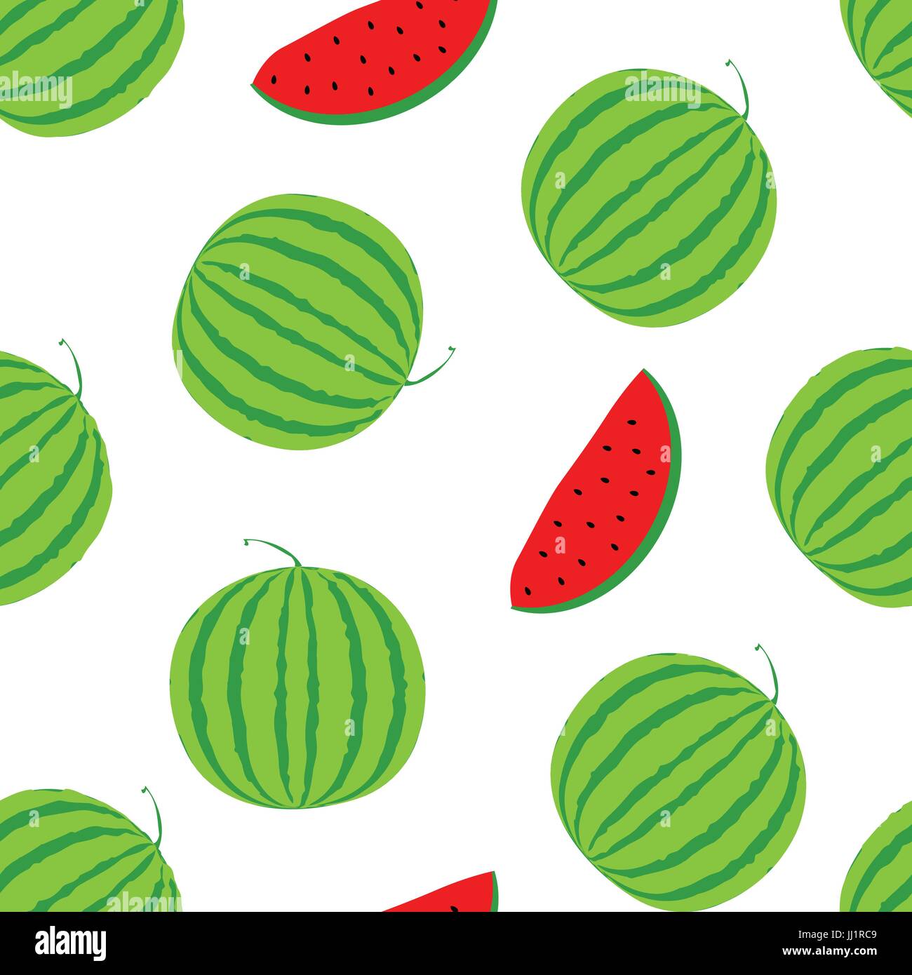 Summer positive vector seamless background with big watermelon. Visual vitamins pattern. Green and red watermelon slice illustration. White texture wi Stock Vector