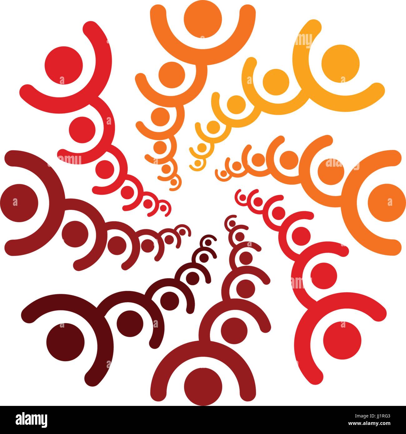 Abstract vector logo depicting the stylized people, who hold hands and are united in a union, human help and cohesion Stock Vector