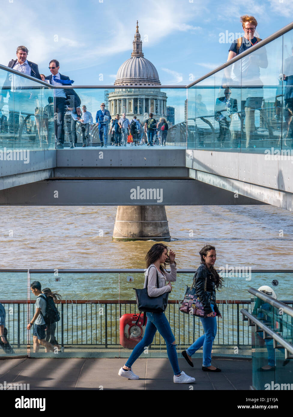 Millennium Bridge and St Pauls cathedral, River Thames, Southbank, London, England, UK, GB Stock Photo