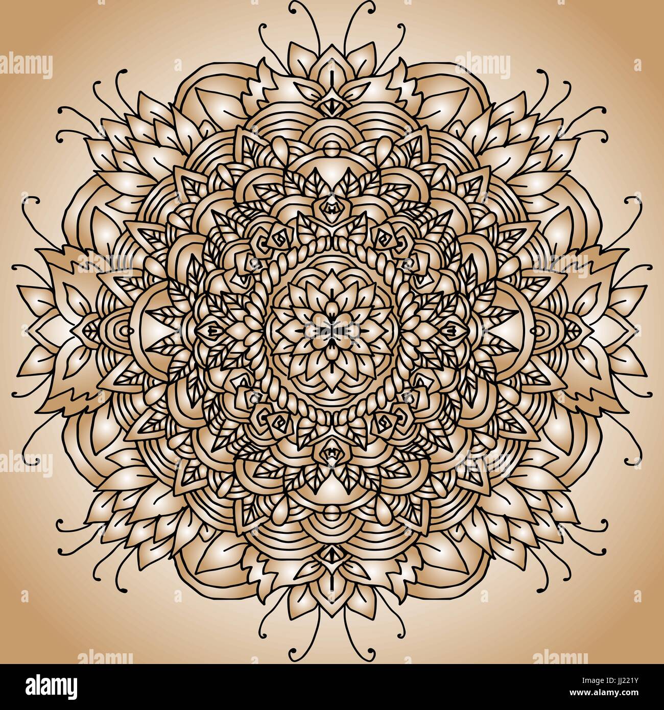 Abstract mandala ornament. Asian pattern. Golden gradient authentic background. Stock Vector