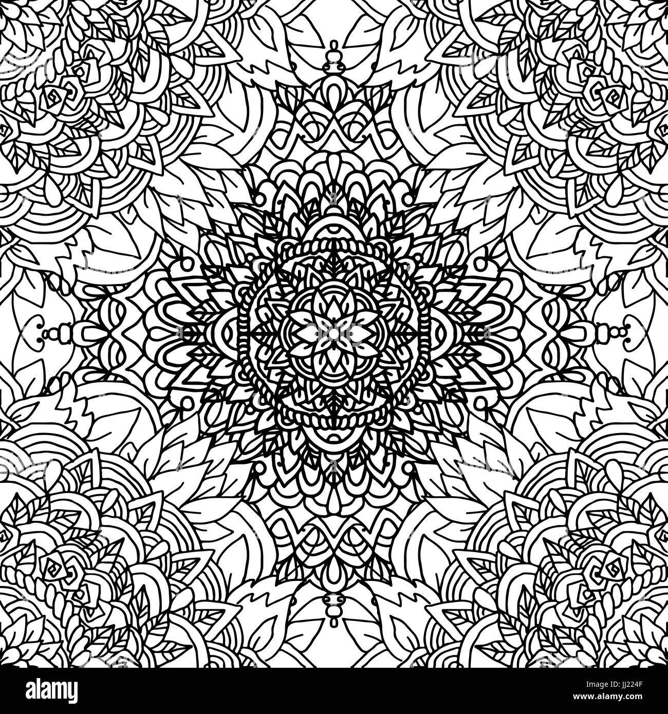 Abstract background. Vector illustration. Ethnic mandala monochrome seamless pattern. Indian ornament. Stock Vector