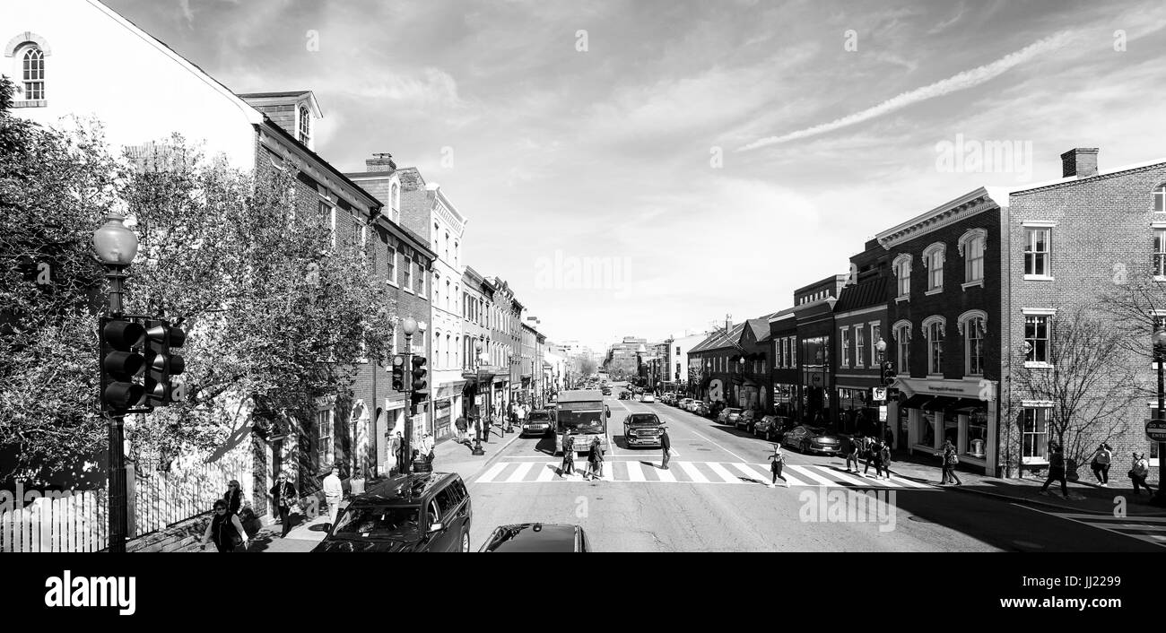 Typical streetview in Georgetown Washington - WASHINGTON DC / COLUMBIA - APRIL 7, 2017 Stock Photo