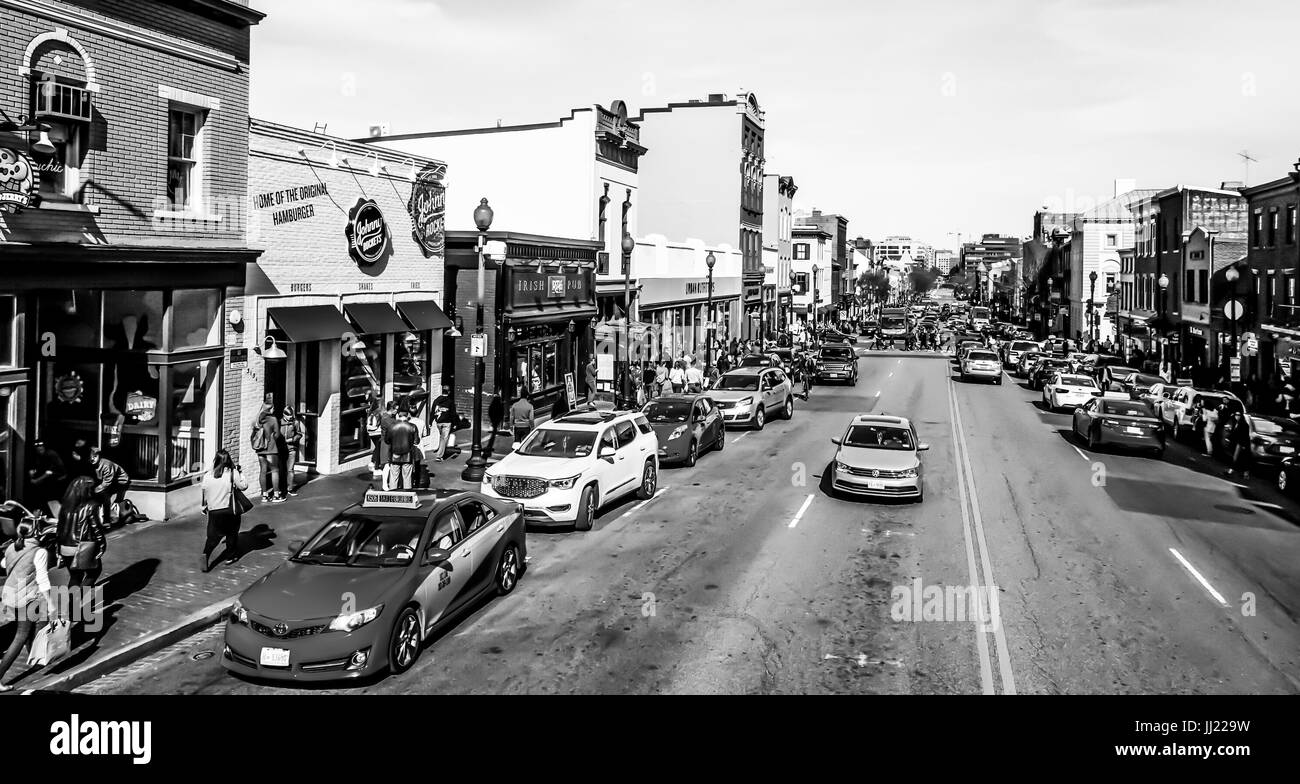 Typical streetview in Georgetown Washington - WASHINGTON DC / COLUMBIA - APRIL 7, 2017 Stock Photo