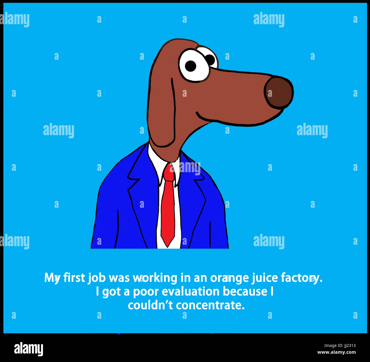 Business cartoon illustration of a worker dog and a pun about not concentrating. Stock Photo