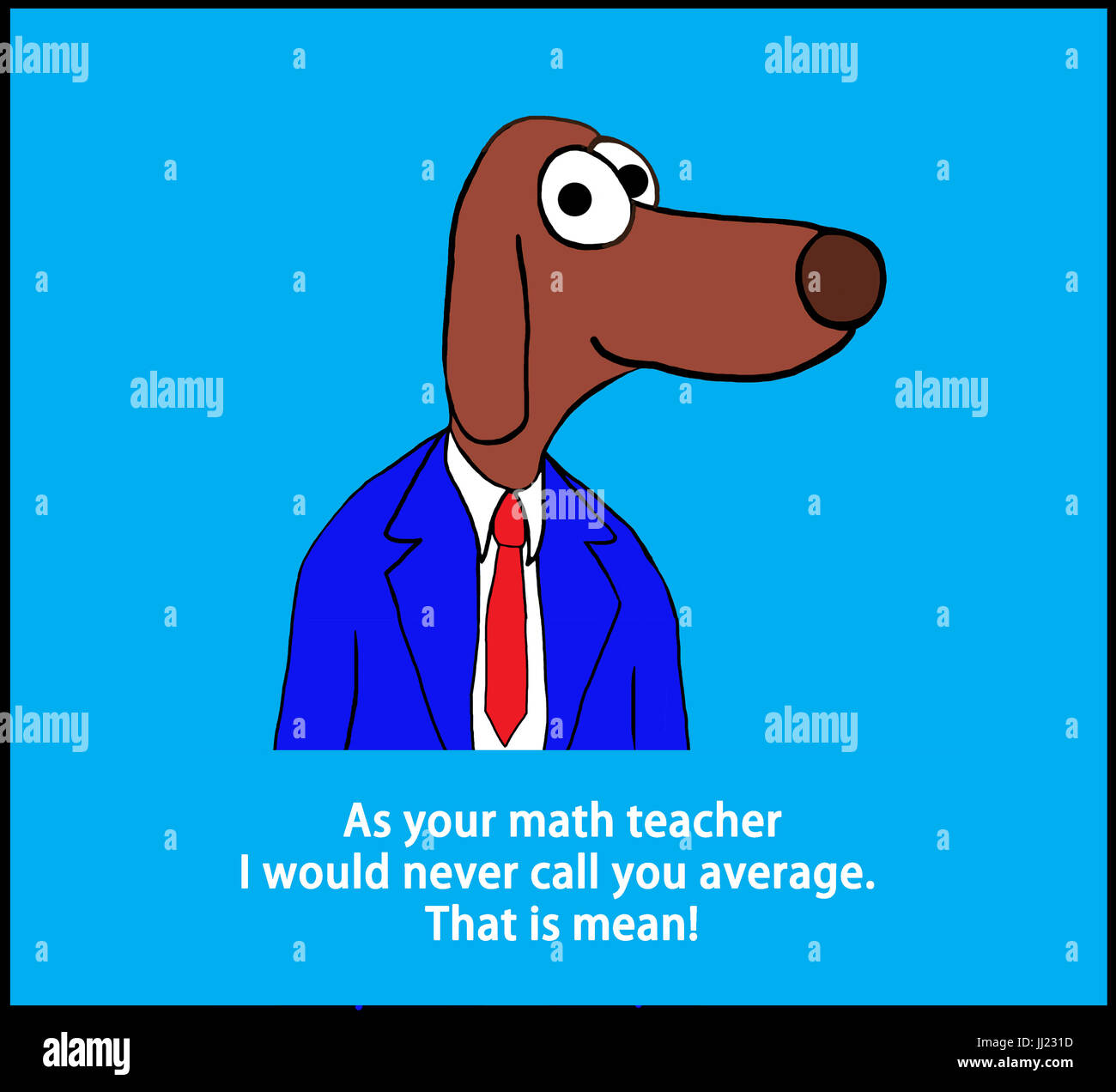 Education cartoon illustration of a teacher dog and a pun about math. Stock Photo