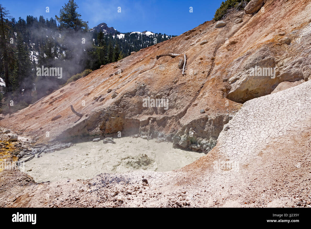 Boiling mud pot at the Sulphur Works in Lassen Volcanic National Park. Stock Photo