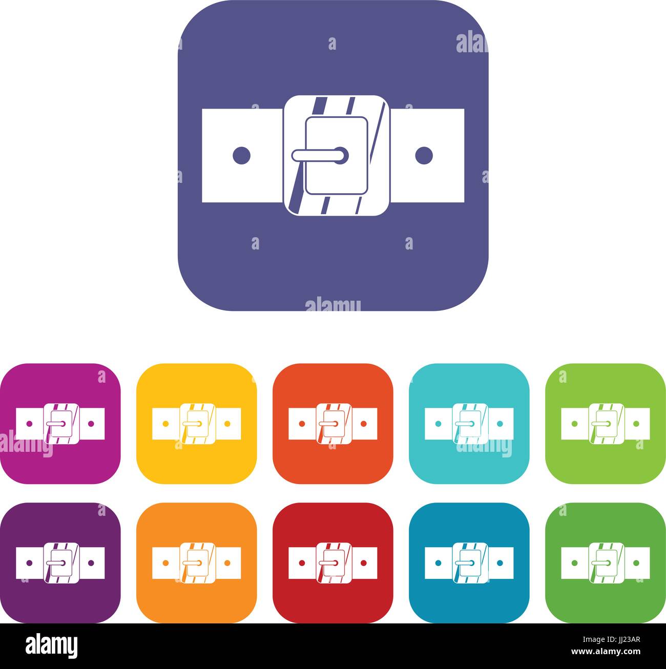 Square belt buckle icons set flat Stock Vector