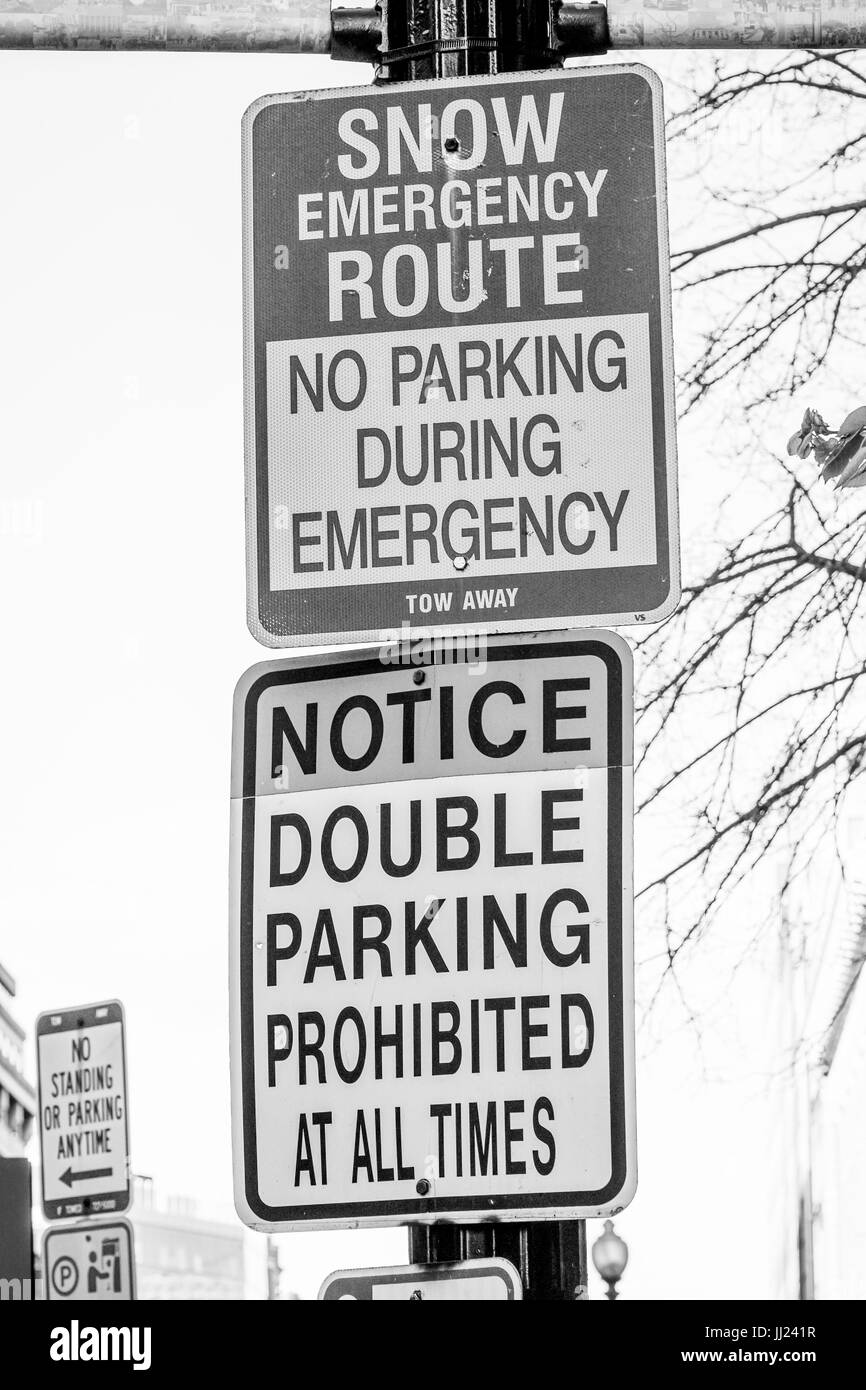 Snow Emergency Route Street sign - WASHINGTON DC / COLUMBIA - APRIL 7, 2017 Stock Photo