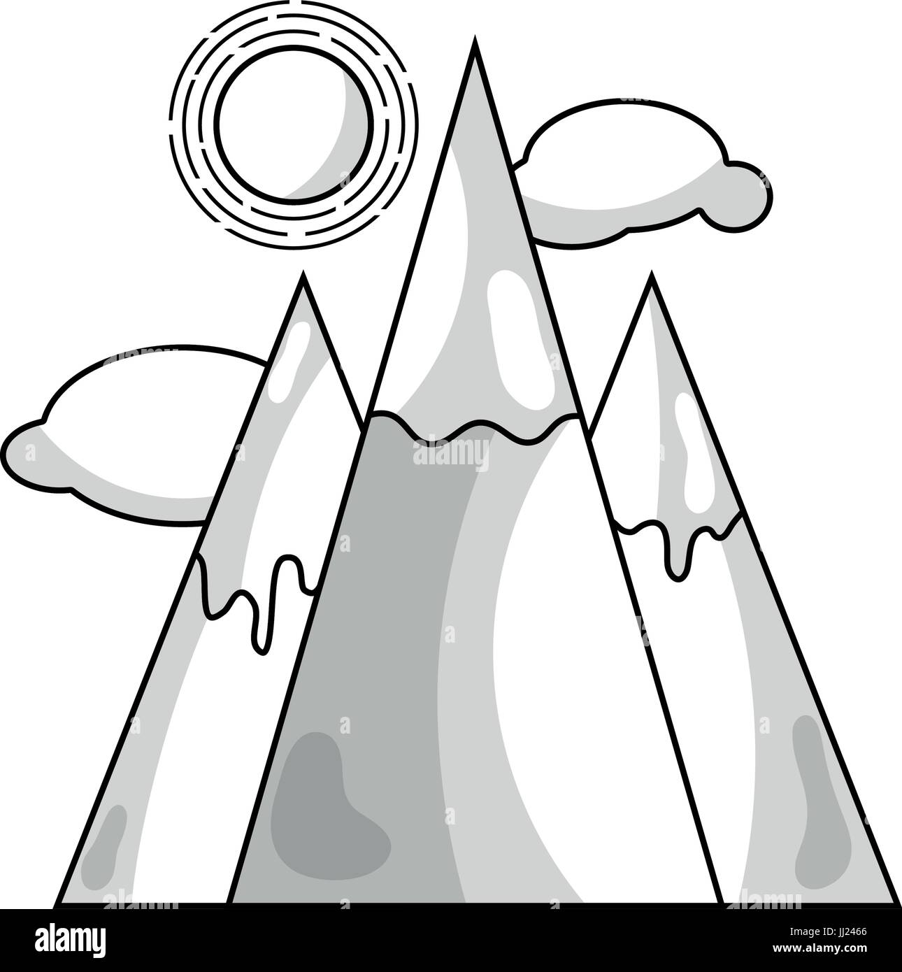 line snowy mountains with clouds and sun Stock Vector Image & Art - Alamy